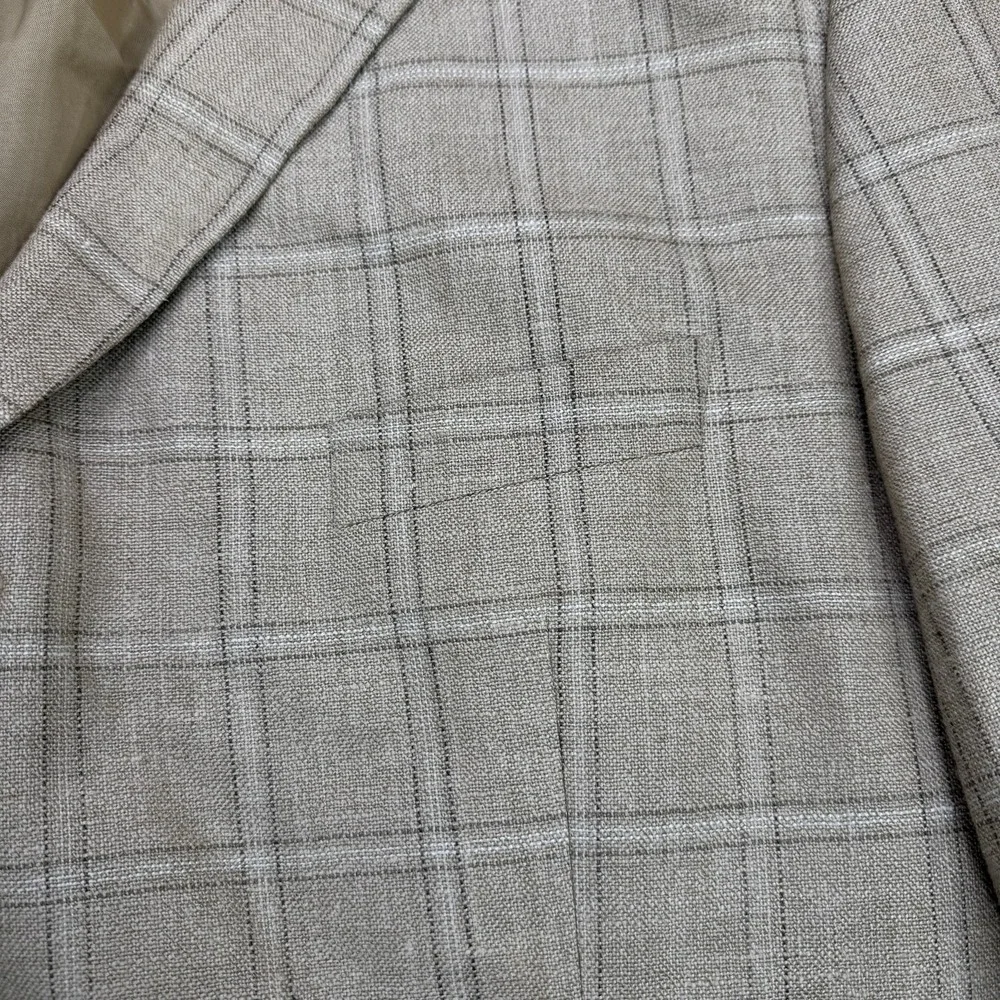 VTG Hugo Boss Sport Coat Mens 48R Beige Neiman Marcus Silk Linen Wool USA Made